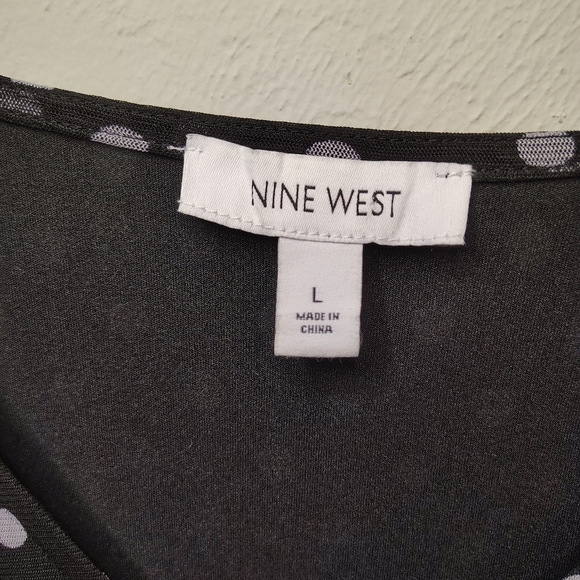 Mine West Ladies Blouse Top Black with White dots Size Large - Picture 2 of 7